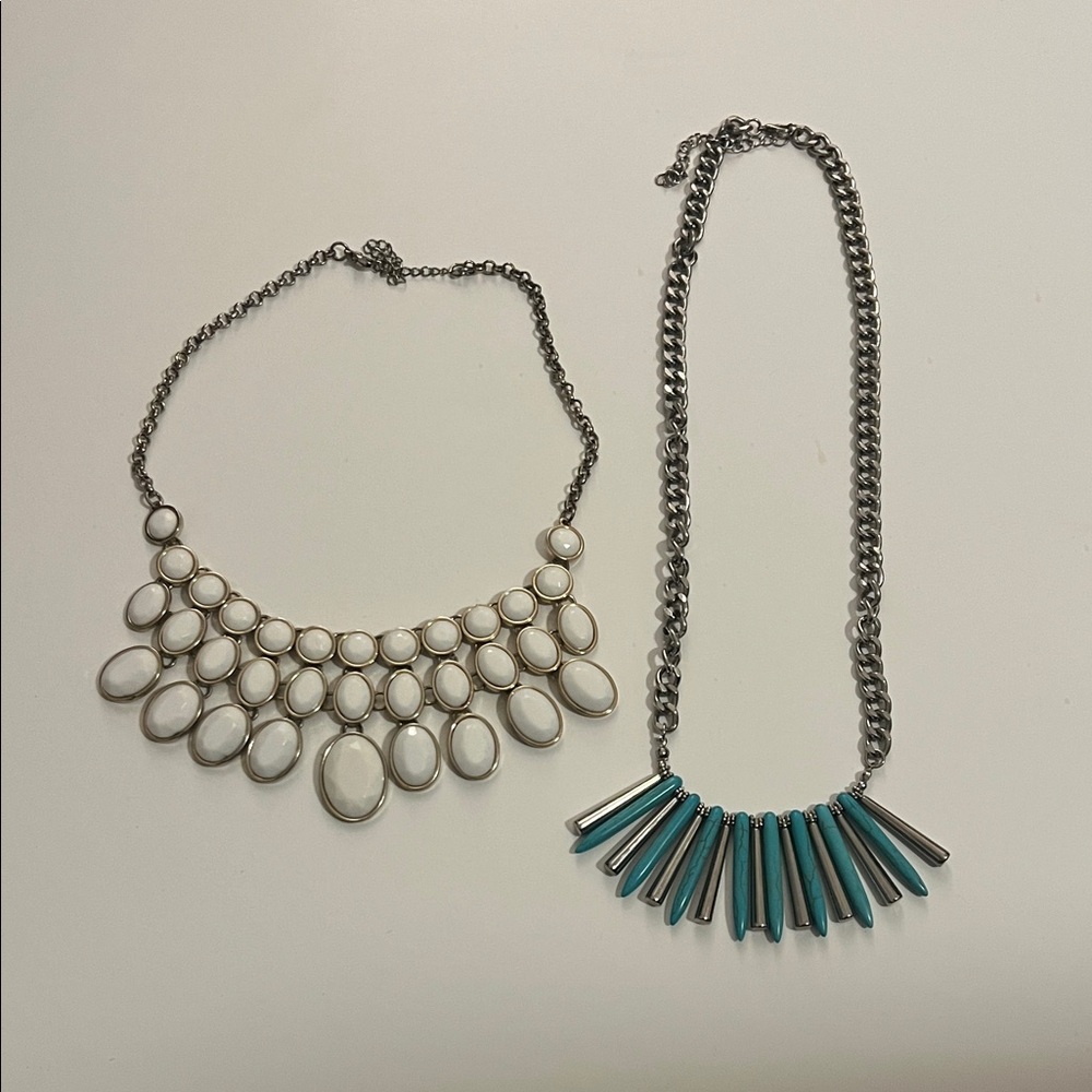 Elegant White and Blue Statement Necklace Set (Make me an offer)